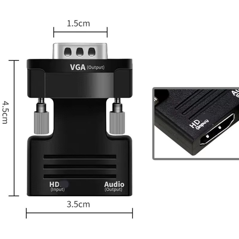 Mosizave HDMI auf VGA Konverter mit 3,5 mm Audio-Anschluss in Schwarz für HD 1080P Auflösung an PC, Laptop, PS4 und Monitor - Bild 2
