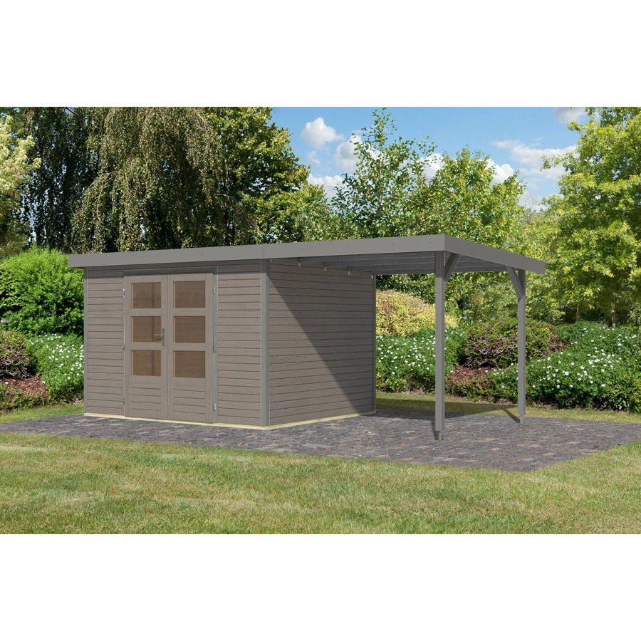 Karibu Gartenhaus Ernesto mit Anbaudach in Wassergrau/Grau, B: 298 cm, T: 209 cm, H: 242 cm - Bild 2