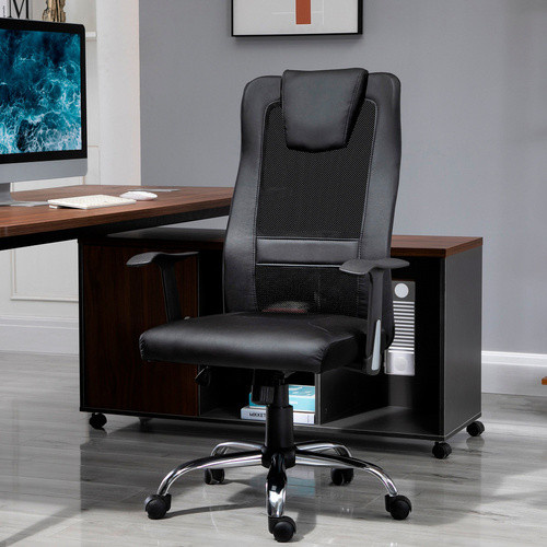 HOMCOM Chefsessel in Schwarz mit Kopfstütze, Armlehnen und Netzstoff, höhenverstellbar und drehbar, B/H: 70 x 124 cm - Bild 6