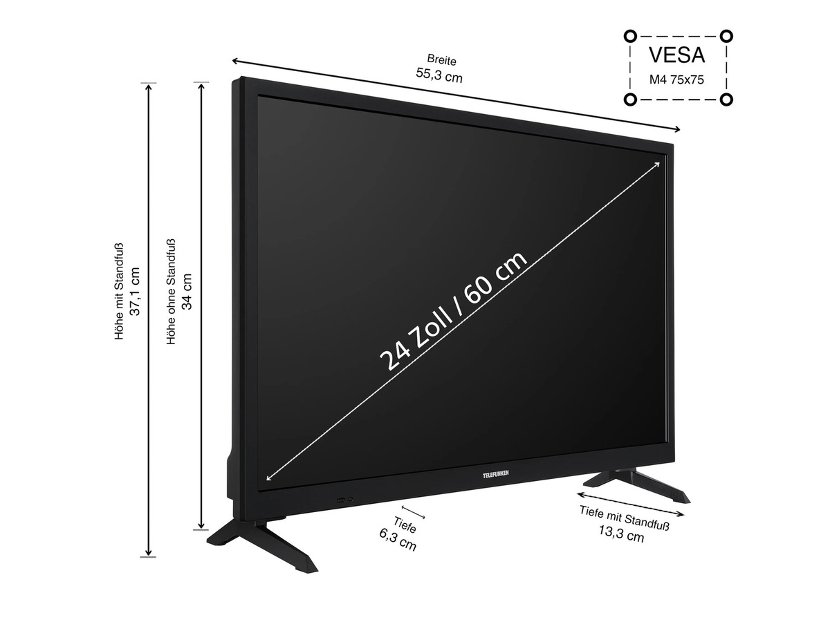Telefunken XH24TO550S Smart TV 24 Zoll LED Fernseher in Schwarz mit HDR, Triple-Tuner und HD-ready - Bild 3