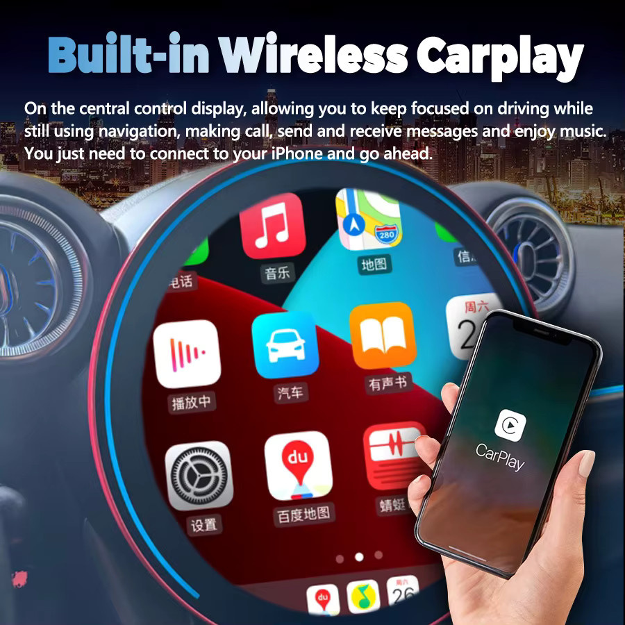 Peaceman Android Stereoanlage mit 11,8 Zoll Display, GPS Navigation und Carplay für BMW Mini One Cooper R60 R54 R55 R56 Mini Clubman 2007-2014, Schwarz - Bild 2