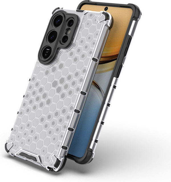 Stoßfeste Schutzhülle mit Wabenmuster für Samsung Galaxy S26 Ultra, S25, S24, S23 und S22 Plus in Transparent und Grün - Bild 1