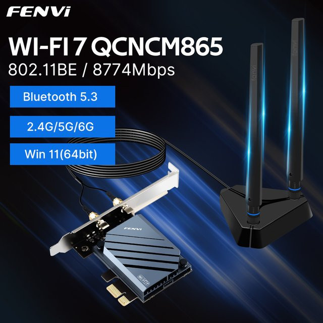 FENVI Wi-Fi 7 PCIe WLAN-Adapter mit Bluetooth 5.3, Tri-Band Netzwerkkarte mit Qualcomm Wireless-Chip für Windows 11, Schwarz - Bild 1