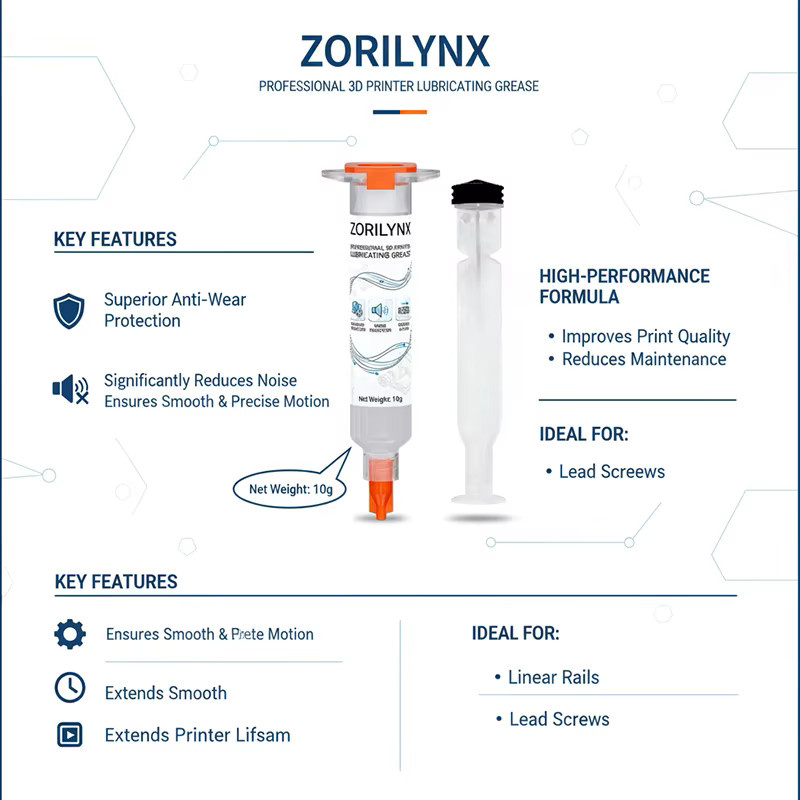 ZORILYNX 3D-Drucker-Schmierfett in der 10 g Spritze zur Reibungs- und Geräuschreduzierung für Schienen und Gewindespindeln - Bild 3