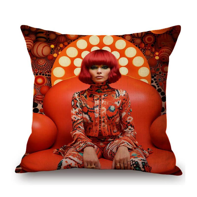 Dekorativer Kissenbezug Yayoi Kusama Moderne Kunst Polka Dots mit Kürbis-Motiv aus Baumwolle und Leinen, Farbe: Orange, B/H: 18 x 18 cm - Bild 2
