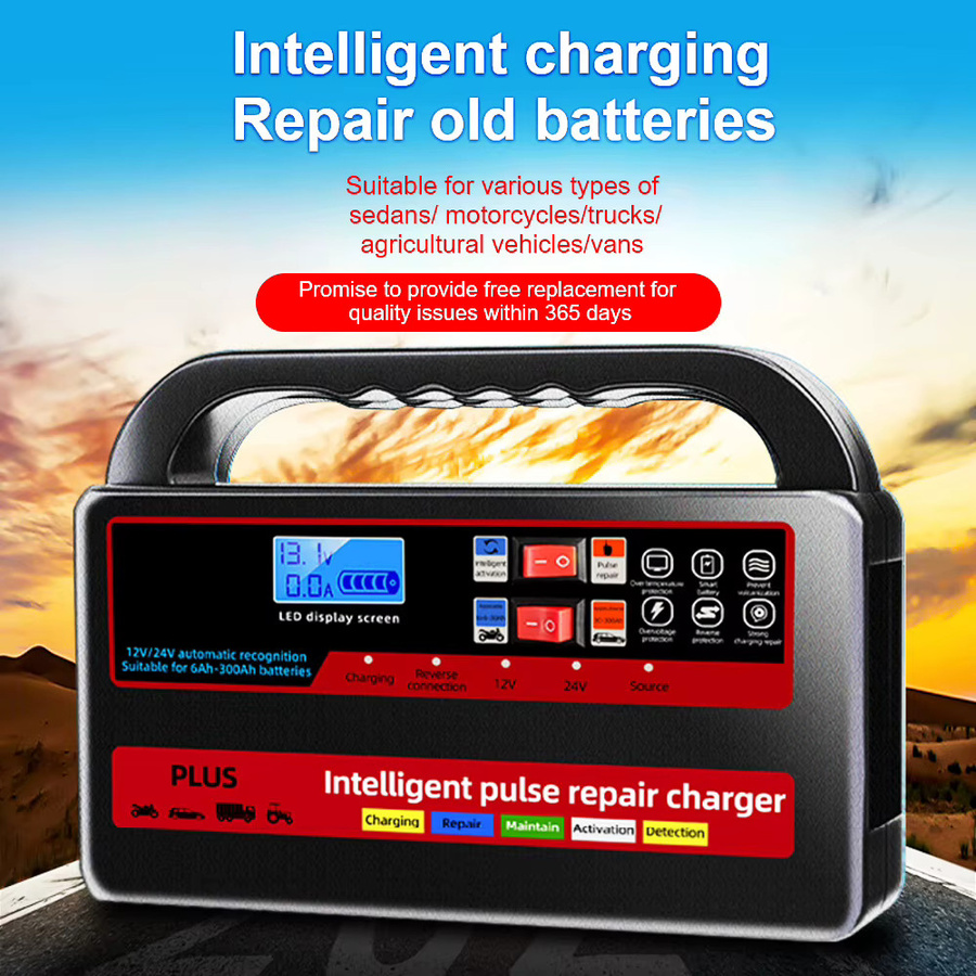 Intelligentes Puls-Ladegerät für Auto und Motorrad mit Digital-LCD-Display, 12V/24V, Schwarz - Bild 6