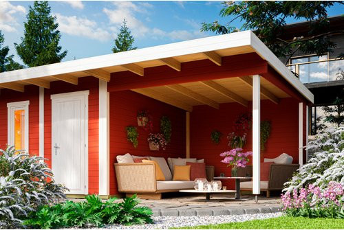 Lasita Sicily Dachverlängerung Überdachung in Schwedenrot, B/T: 300 x 350 cm - Bild 1