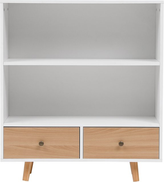Happy Home Kommode im skandinavischen Design mit 2 Schubladen und offenen Regalen, Weiß, B/T/H: 80 x 30 x 90 cm - Bild 1