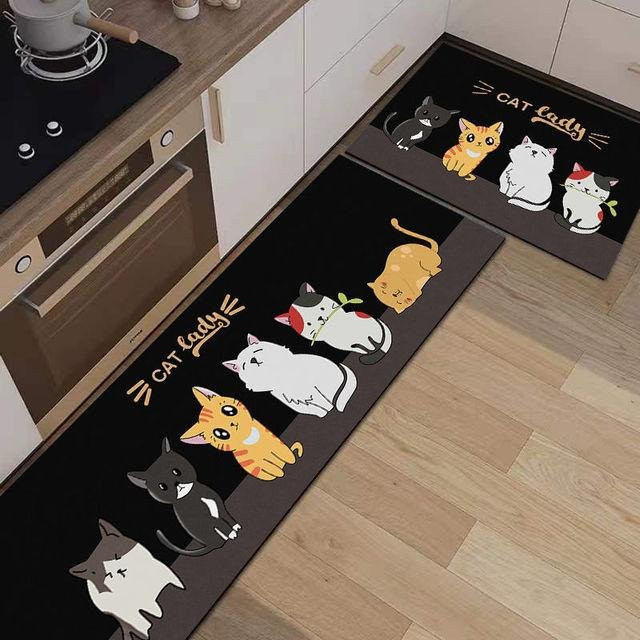 Waschbare Anti-Rutsch Küchenfußmatte mit Tierdesign in Schwarz, B/B: 60 x 40 cm - Bild 1
