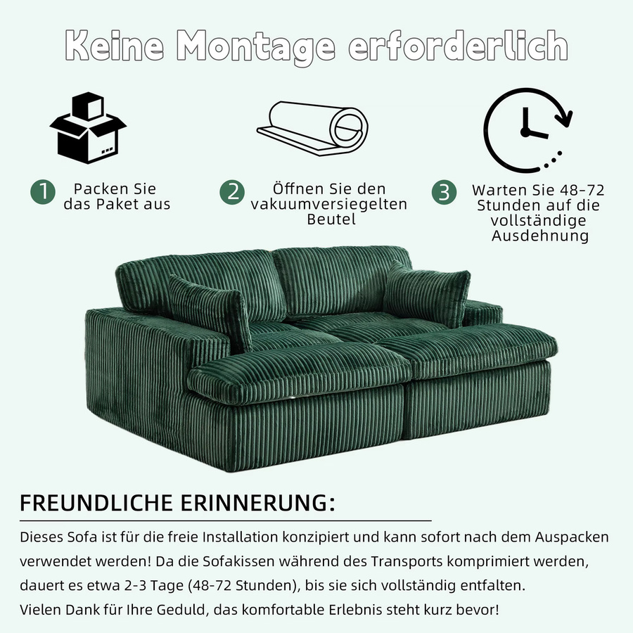 Vankel Modernes 2-Sitzer Modulsofa aus Cord in Grün und Beige mit ergonomischem Design - Bild 6