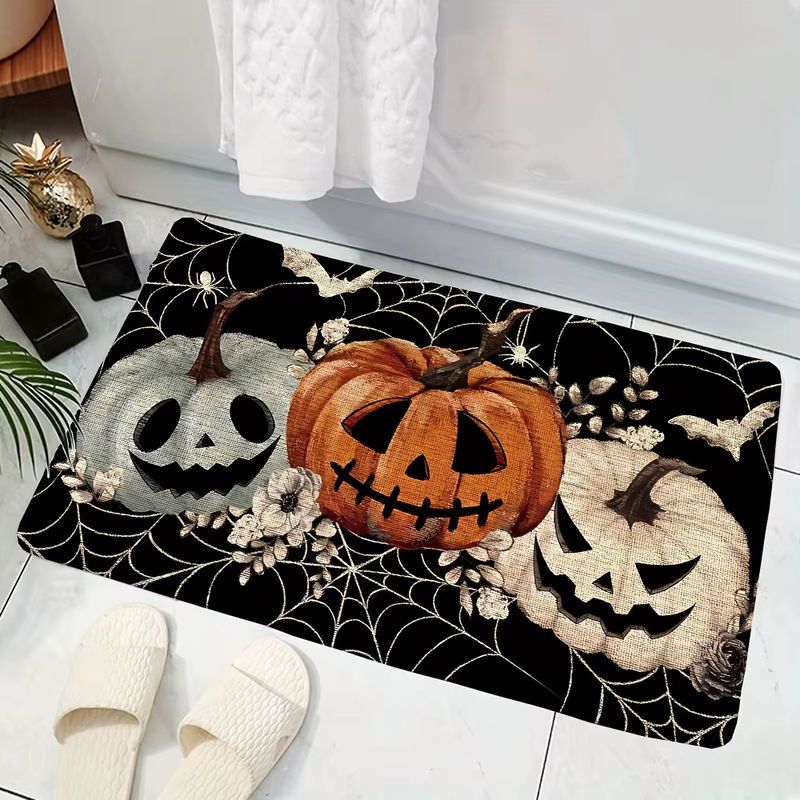 VIKAMA Halloween-Druckteppich mit schwarzen Kürbissen und Spinnennetz-Design in Schwarz - Bild 2