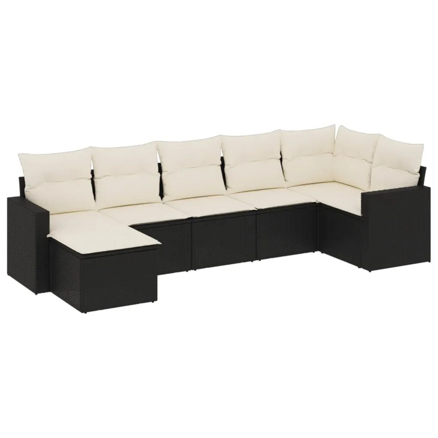 vidaXL 7-tlg Garten-Sofagarnitur in L-Form aus schwarzem PE-Rattan mit Kissen und pulverbeschichtetem Stahlgestell - Bild 2