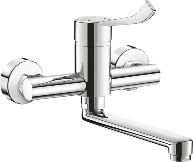 Delabie Einhebel-Waschtischmischer SECURITHERM Wandmontage mit Schwenkauslauf in Chrom - Bild 1