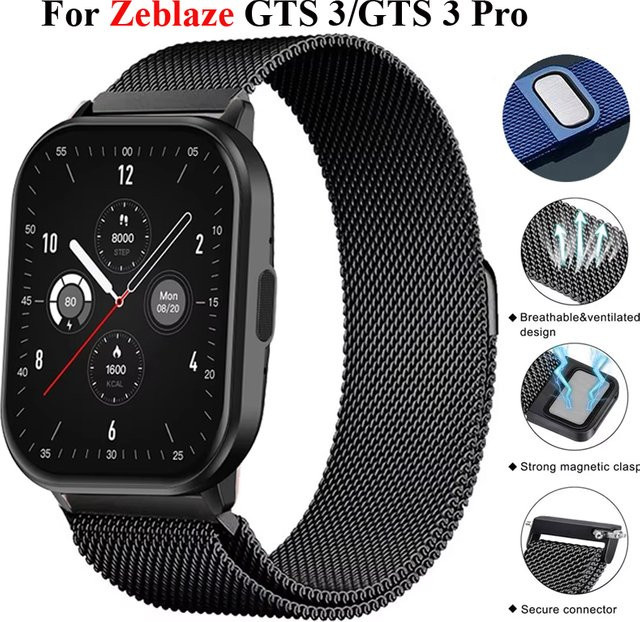 Zeblaze Uhrenarmband Milanaise, Edelstahl, Schwarz, 22 mm, Unisex - Bild 1
