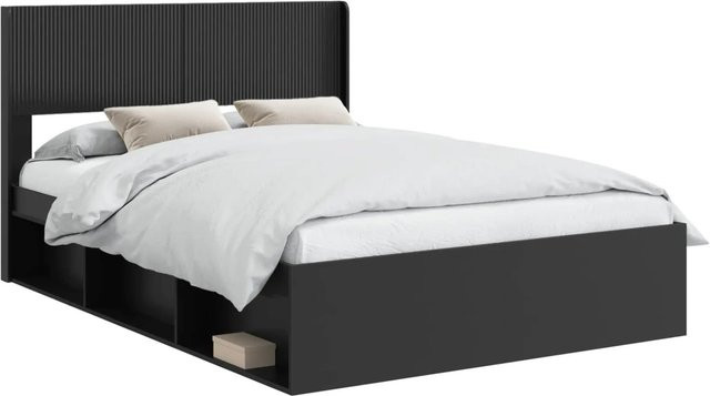 vidaXL Bettgestell mit Kopfteil und Stauraum in Schwarz matt, B/T/H: 135 x 190 x 141,5 cm - Bild 1