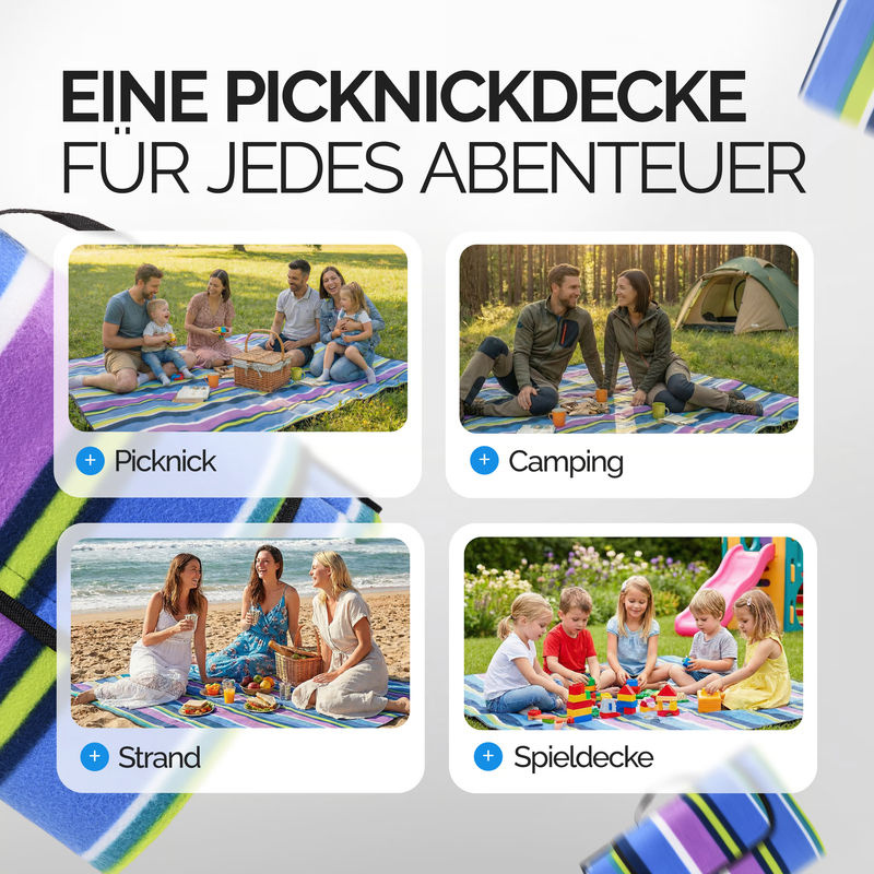 Picknickdecke mit Streifenmuster, Breite: 200 cm, Tiefe: 200 cm - Bild 2