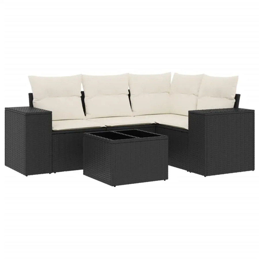 vidaXL 5-teilige Garten-Sofagarnitur aus Poly-Rattan mit Kissen in Schwarz - Bild 2