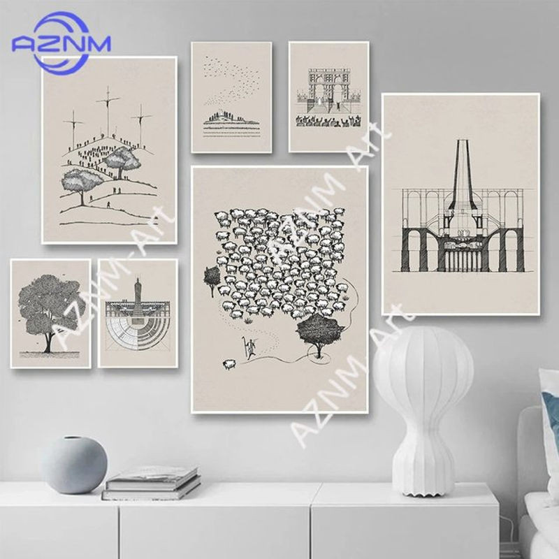 KAYOU Leinwandgemälde Jesus verlässt den 99er-Hirten, christliches Skizzenposter in Beige mit Holzrahmen für die Wandmontage - Bild 1