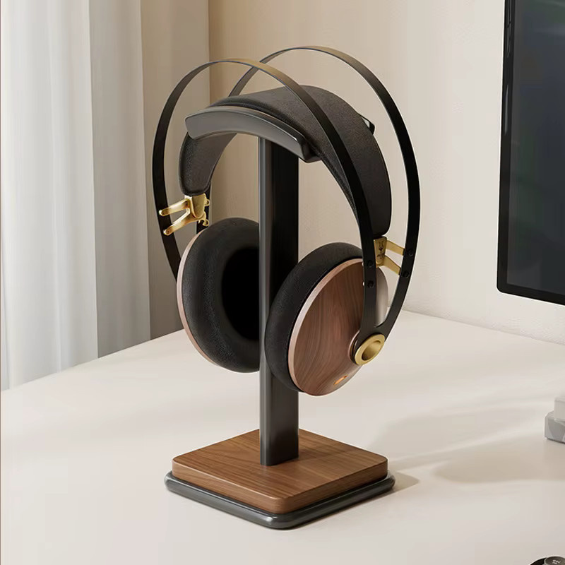 JINSERTA Gebogener Kopfhörerständer aus Massivholz Eiche und Aluminium in Braun für Over-Ear Gaming und Musik Headsets - Bild 4