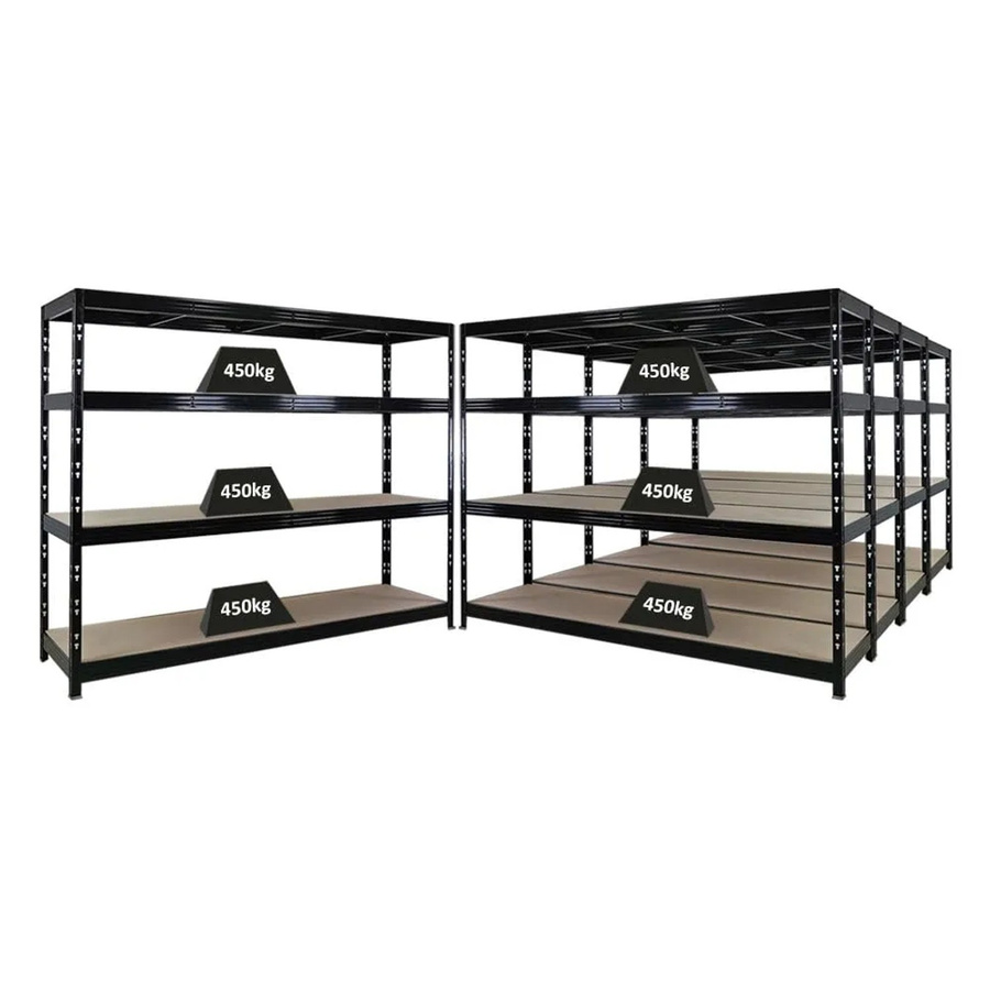 5er Set PROREGAL Rhino Profi Schwerlastregal Schwarz mit 4 verstellbaren Spanplatten-Ebenen, B/H/T: 240 x 180 x 60 cm - Bild 2