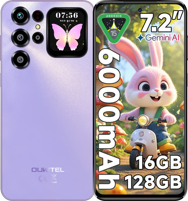 Oukitel C68PLUS Smartphone Android 15 mit 128GB ROM, 16GB RAM, 7,2 Zoll HD-Display und 6000mAh Akku in Blau - Bild 1