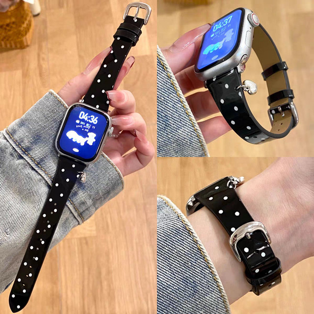 FancyWrist Uhrenarmband Leder, Punktmuster, Schwarz, Damen - Bild 1