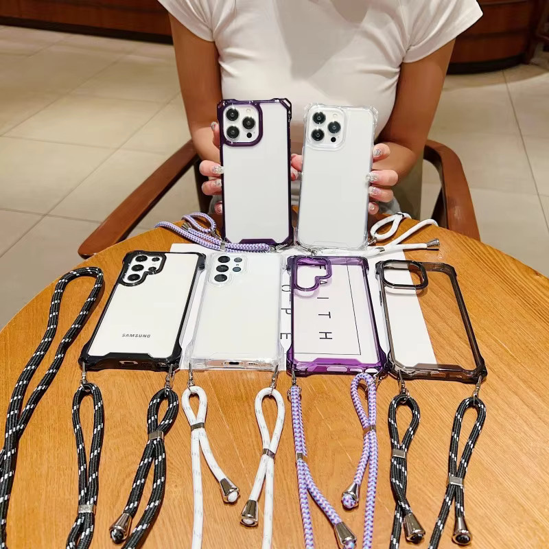 Stoßfeste Crossbody-Schutzhülle mit Trageriemen für Samsung Galaxy S25, Transparent, Purple - Bild 2