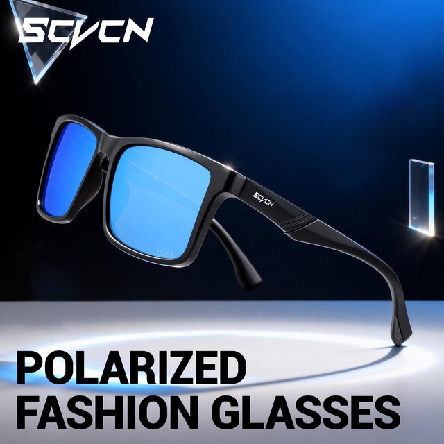 SCVCN Sonnenbrille, Vollrand, Square, Kunststoff, Schwarz, polarisiert - Bild 1