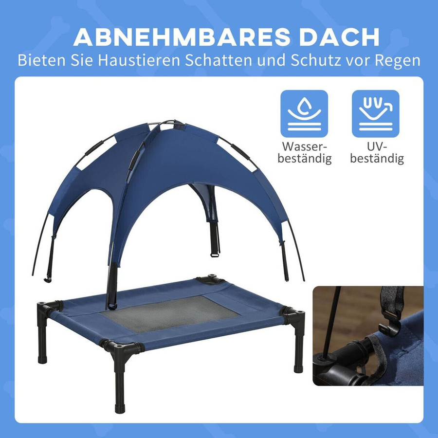 PawHut Hunde-Zubehör aus Metall in Blau und Schwarz mit abnehmbarem Bezug und erhöhtem Boden, B/H/L: 46 x 61 x 62 cm - Bild 3