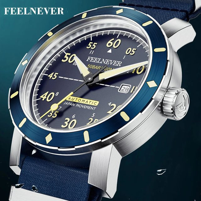 Feelnever Armbanduhr, Automatik, Saphirglas, Edelstahl, Blau, Herren - Bild 1