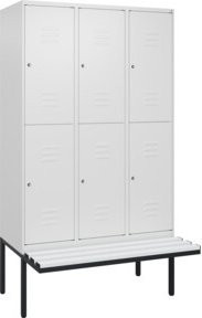 C+P Doppelstock-Spind Classic PLUS Sitzbank mit 3 Abteilen, B/T/H: 212 x 120 x 81,5 cm, Kunststoff-Sitzfläche und Zylinderschloss - Bild 1