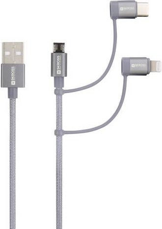 Skross USB-Kabel USB 2.0 mit USB-A Stecker und Micro-USB sowie USB-C, 1,20 m, Spacegrau, Stoff-Ummantelung, SKCA00143-1120CN - Bild 1