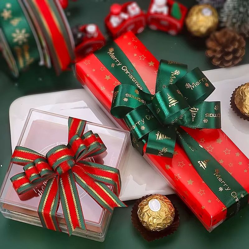 DUTRIEUX Weihnachtsband bedruckt in Rot und Grün, 23 Meter Bastelband für Geschenktüten und Blumendekoration - Bild 2