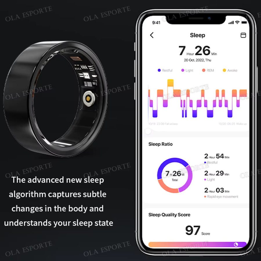 Ola Esporte Smart Ring für Damen und Herren mit Herzfrequenzmessung, Schlaf-Tracking und Gesundheitsüberwachung, IP68 wasserdicht, in Schwarz oder Weiß - Bild 4