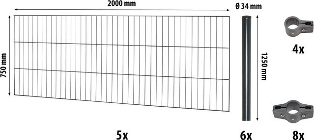 Floraworld Einstabmattenzaun Classic Anthrazit, feuerverzinkt, Höhe: 75 cm, Breite: 1000 cm - Bild 1