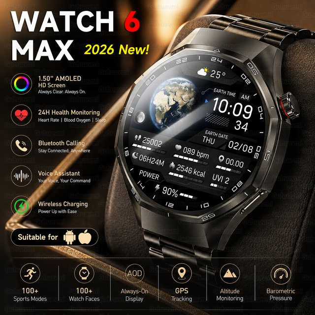 GUHUAVMI Smartwatch, Edelstahl, Schwarz, Herren, 5 ATM, GPS - Bild 1