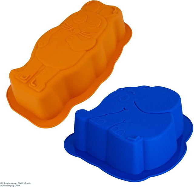 Dr. Oetker Backformen-Set Maus & Elefant aus Silikon, 2-teilig, Blau und Orange - Bild 1