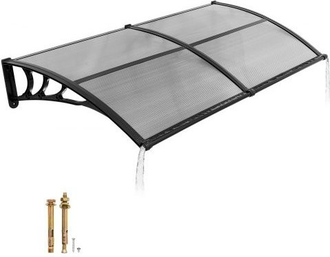 VEVOR Pultbogenvordach für die Haustür mit Entwässerung und ABS-Halterung aus Polycarbonat, Rauchgrau, B: 96,5 cm x H: 198,7 cm - Bild 1