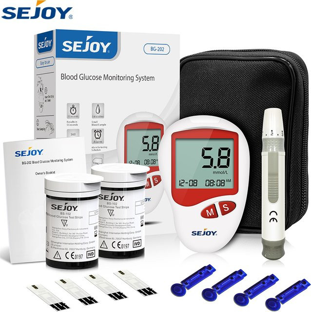 Sejoy Blutzuckermessgerät Diabetes-Testkit in Rot und Weiß mit 50 Teststreifen und Lancetten - Bild 1