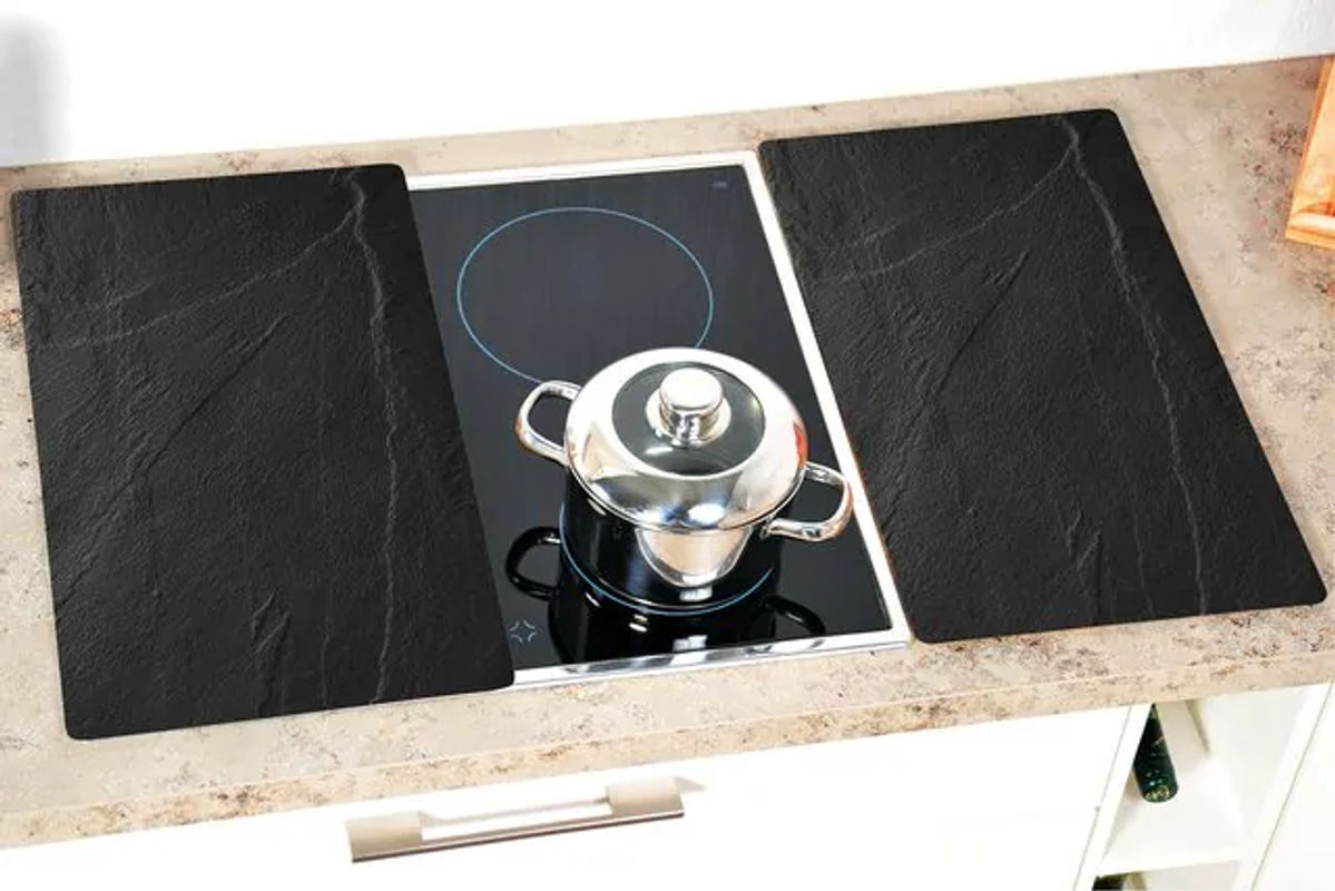 KESPER Multi-Glasschneideplatte 2er Pack in Schwarz und Grau mit Schiefer-Motiv und rutschfesten Füßen - Bild 3