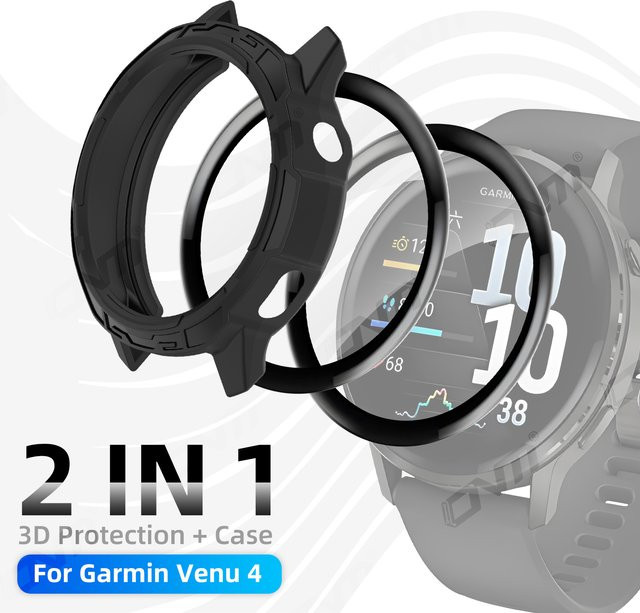 ONM 2-in-1 Schutzfolie und Silikon-Schutzhülle für Garmin Venu 4 41 mm und 45 mm in Schwarz und Pink - Bild 1