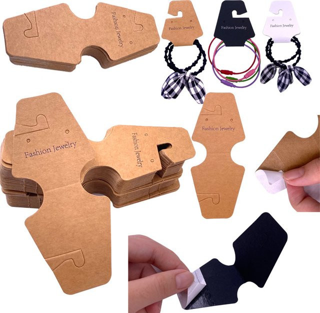 100 Stück selbstklebende Schmuckverpackung-Karten aus Papier für Armbänder und Halsketten in Weiß und Braun - Bild 1