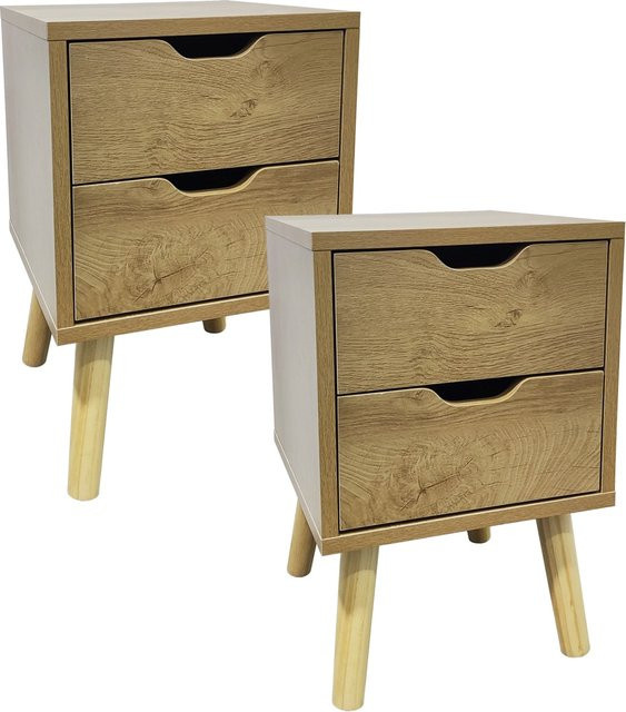 HTI-Living Nachttisch Thekla 2er-Set mit 2 Schubladen aus Holz in Weiß und Braun im skandinavischen Design - Bild 1