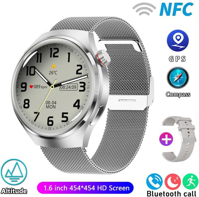 Smartwatch Herren, GPS, Edelstahl, Silber, Milanaise - Bild 1