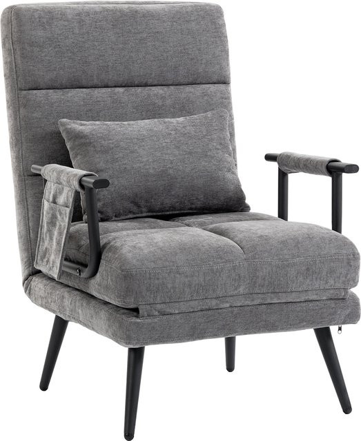 HOMCOM 3-in-1 Schlafsessel aus Chenille mit Metallgestell und Click-Clack Funktion, Grau - Bild 1