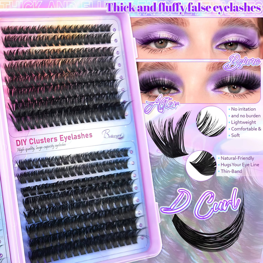ORREUI Künstliche Wimpern Cluster-Stil, D-Curl, Unisex - Bild 3