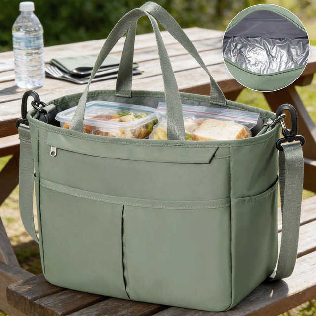 Isolierte Mini-Lunchtasche von FLCC in Blau oder Grün, wasserdichte und thermische Picknicktasche für Büro und unterwegs - Bild 1