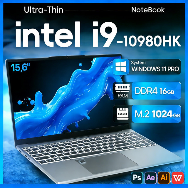 Tragbares Windows 11 Notebook mit Intel Core i9-10980HK, 15,6 Zoll Display, 16GB RAM, 1TB SSD und Fingerabdrucksensor in Silber - Bild 1