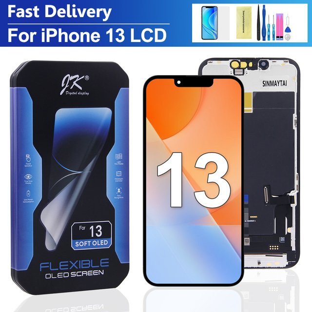 JK Soft OLED Display für iPhone 13, LCD-Bildschirm mit Touch-Digitizer-Baugruppe in Schwarz, kompatibel mit den Modellen A2633 A2482 A2631 - Bild 1
