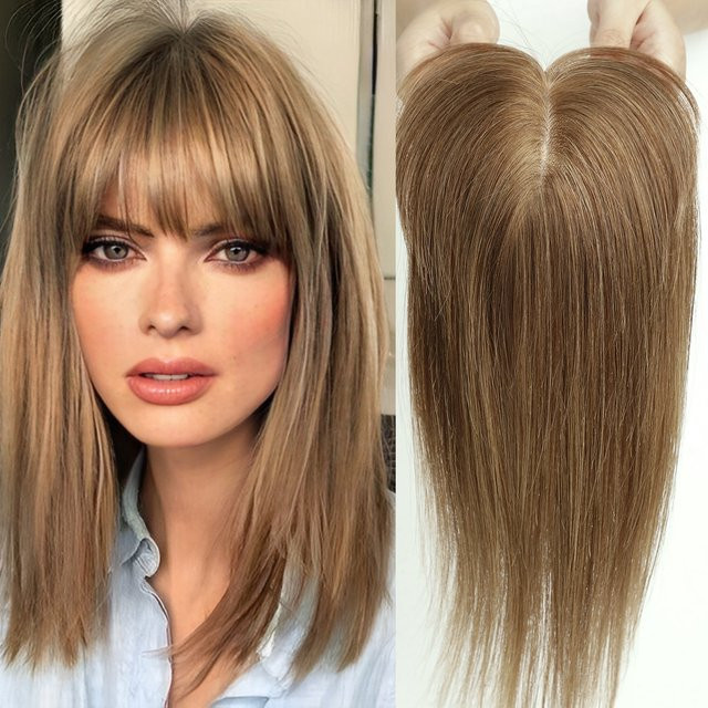 HAIRCUBE Echthaar-Topper mit Pony, Hellbraun, Damen - Bild 1